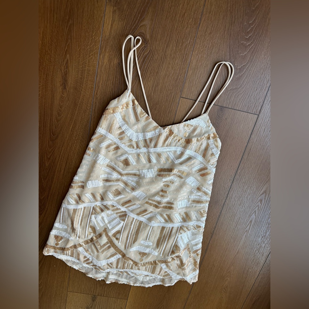 Show Me Your MuMu Cream and White Geometric Sequined Sparkling Mini Dress - Picture 5 of 16